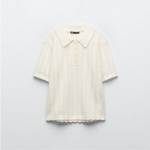 Zara Cream Knit Sweater with Polo Collar